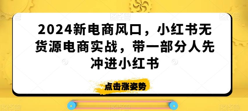 2024新电商风口，小红书无货源电商实战，带一部分人先冲进小红书-昀创网