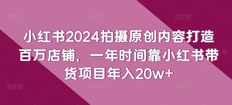 小红书2024拍摄原创内容打造百万店铺，一年时间靠小红书带货项目年入20w+-昀创网