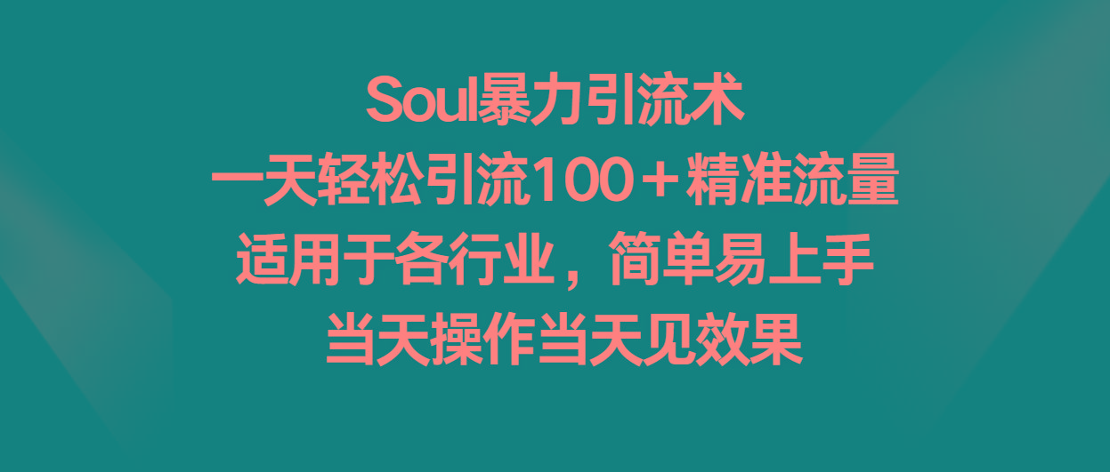 Soul暴力引流术，一天轻松引流100＋精准流量，适用于各行业，简单易上手！-昀创网